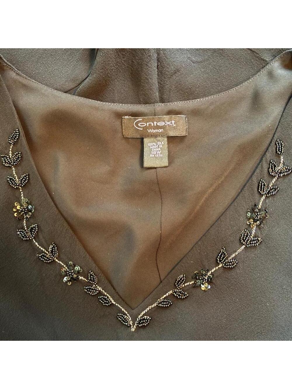 Vintage 90s Context Black silk blouse with beaded trim